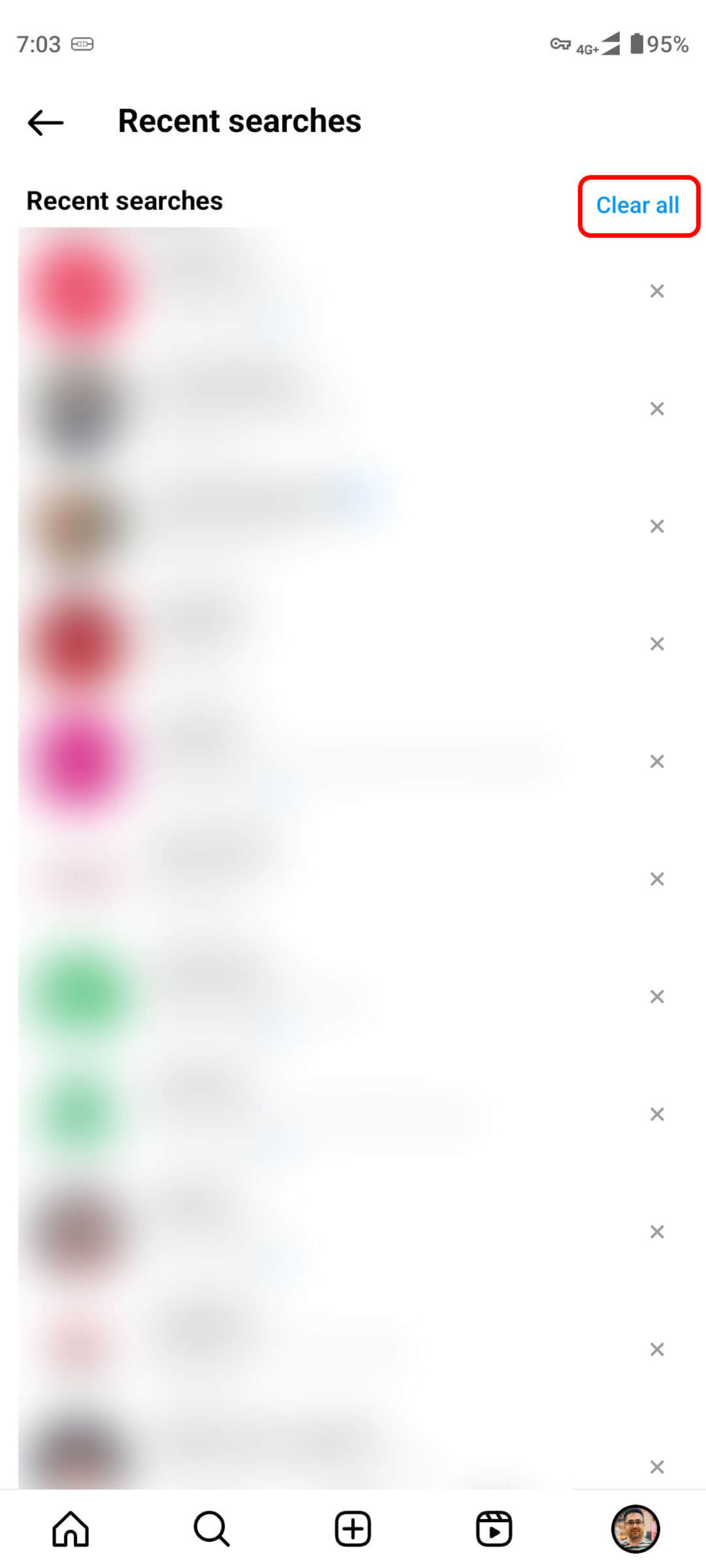 ۱۰ راه برای تحول دادن محتوای اکسپلور اینستاگرام_سمسون 17 انتخاب گزینه clear all