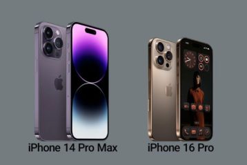 مقایسه طراحی و جنس بدنه آیفون 16 پرو و آیفون 14 پرو مکس.