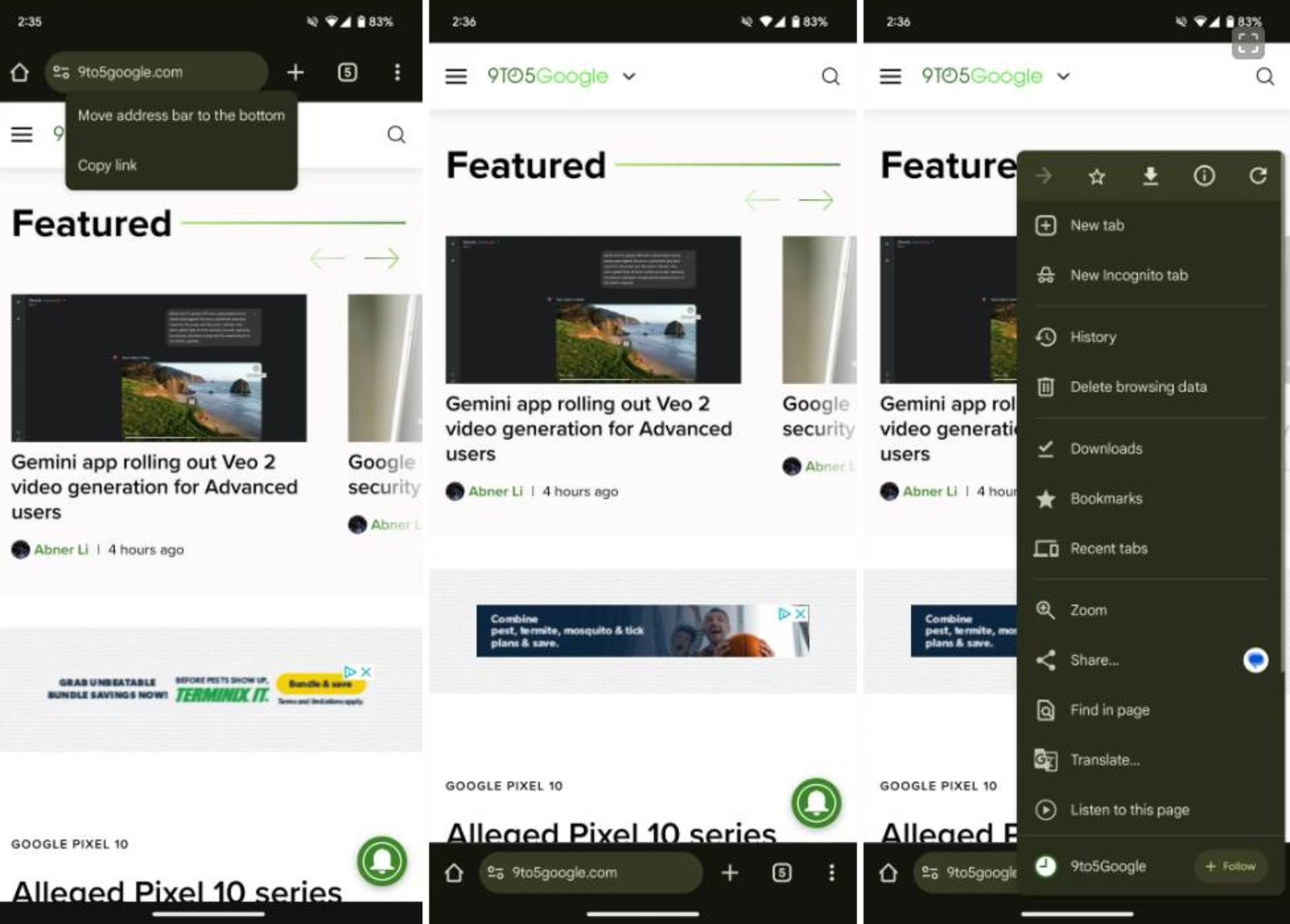 انتقال نوار آدرس گوگل کروم اندروید به پایین صفحه