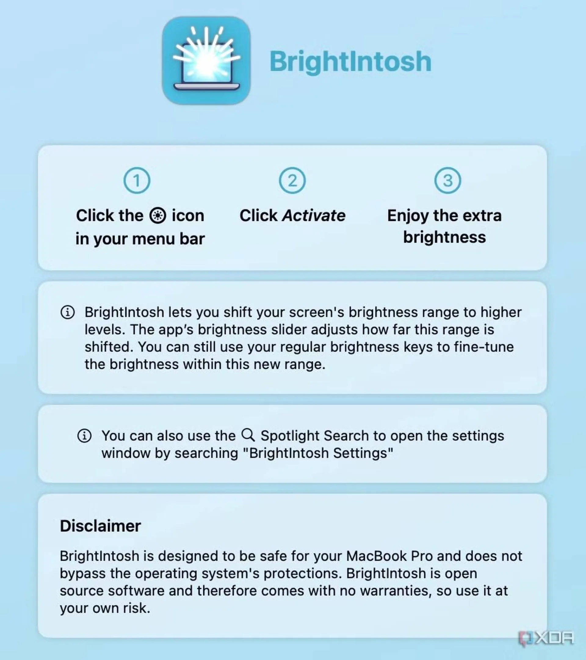 تنظیمات Brightntosh مک بوک
