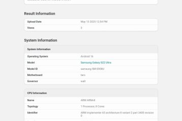 بنچمارک گیک‌بنچ گلکسی S22 اولترا با اندروید ۱۶ و One UI 8