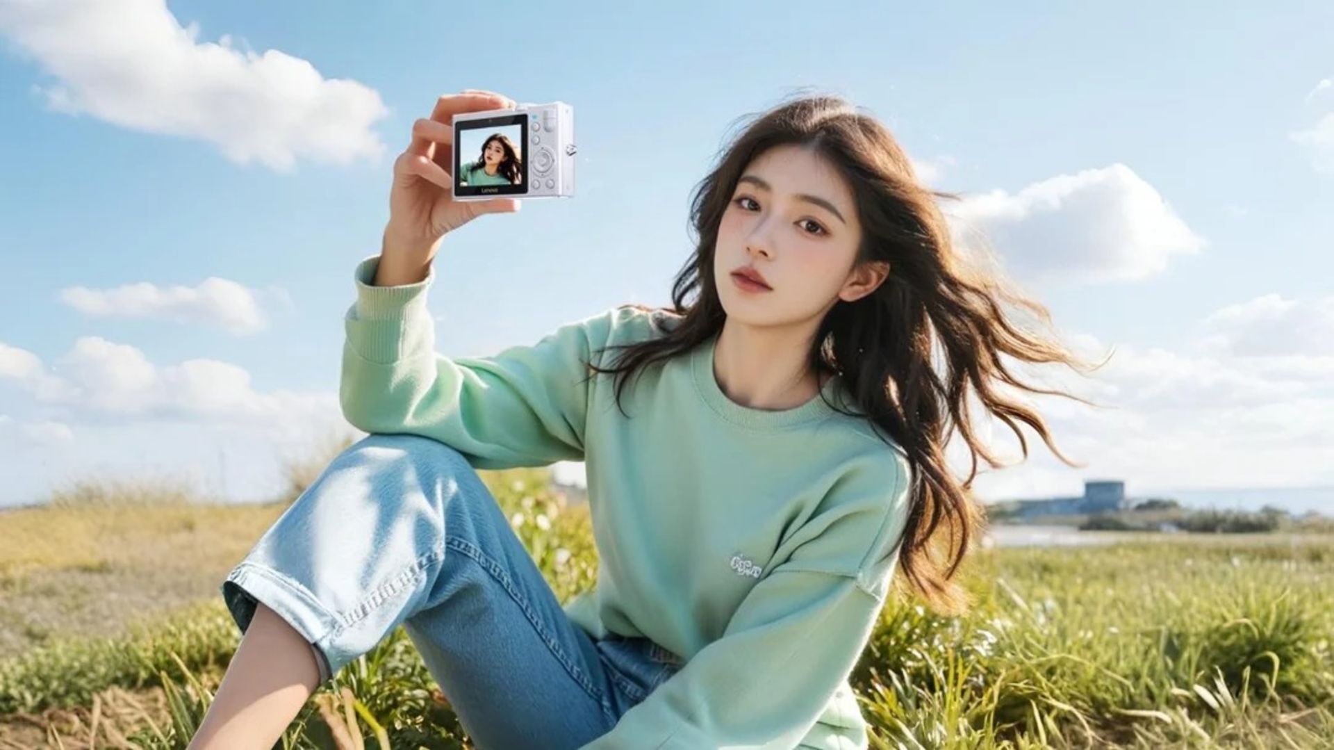 دوربین C55 لنوو در دست دختر جوان