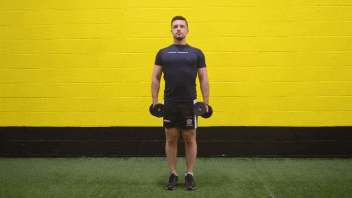 حرکات بدنسازی با دمبل؛ ۲۷ تمرین و انواع حرکات با دمبل_سمسون 73 ورزش با دمبل - حرکت بالابردن جانبی بازوها