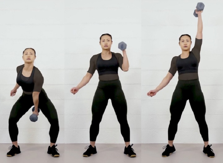 حرکات بدنسازی با دمبل؛ ۲۷ تمرین و انواع حرکات با دمبل_سمسون 78 ورزش با دمبل - اسکوات و پرس سرشانه