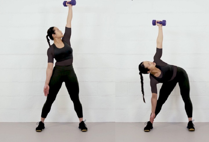 حرکات بدنسازی با دمبل؛ ۲۷ تمرین و انواع حرکات با دمبل_سمسون 85 ورزش با دمبل - حرکت آسیاب بادی