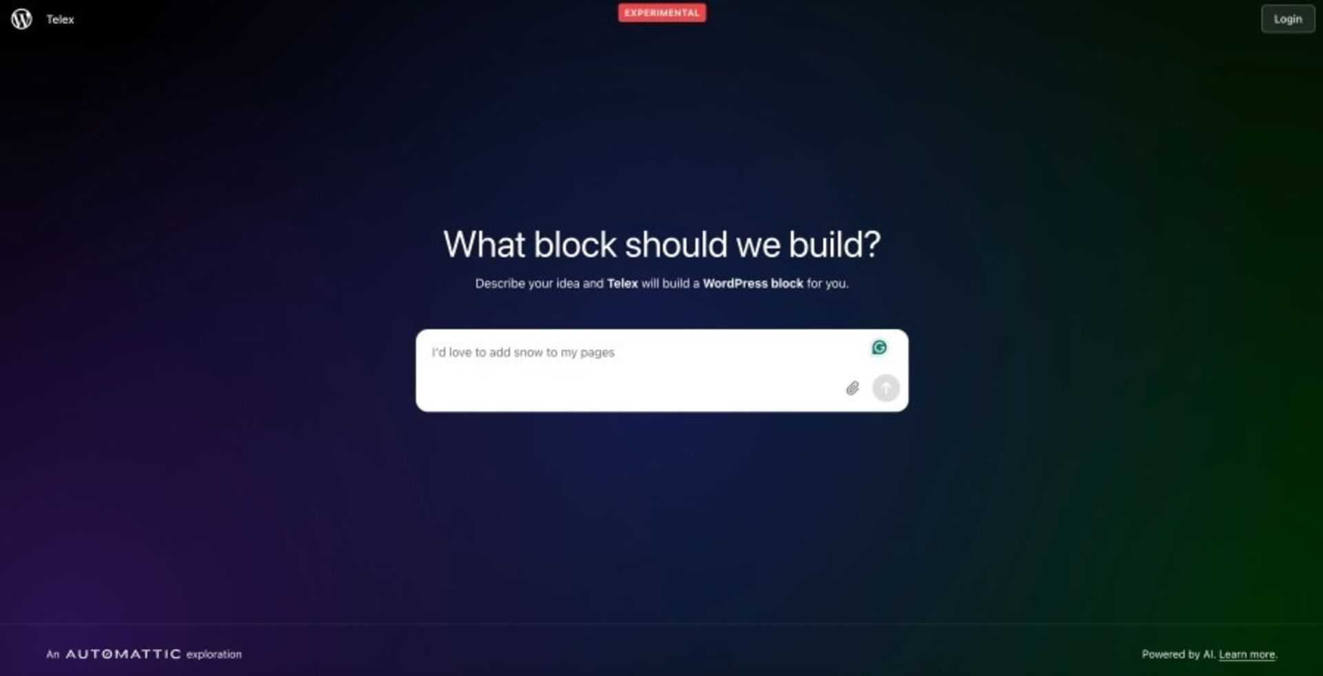 صفحه‌ی ابتدایی ابزار هوش مصنوعی تلکس وردپرس