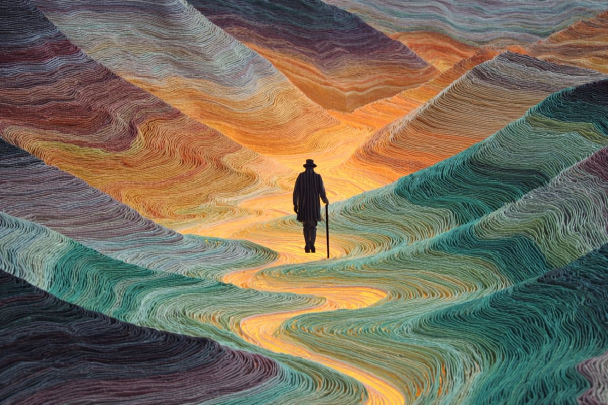 مقصد از خلقت انسان چیست؟_سمسون 25 مرد با عصا در میان تپه های رنگی